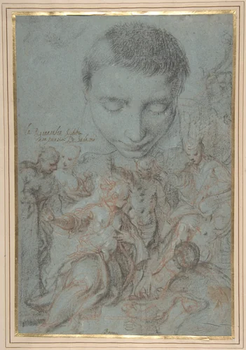 Study of Boy's Head; the Queen of Sheba Before Solomon by Antonio Vassilacchi, drawing, 1580-1594