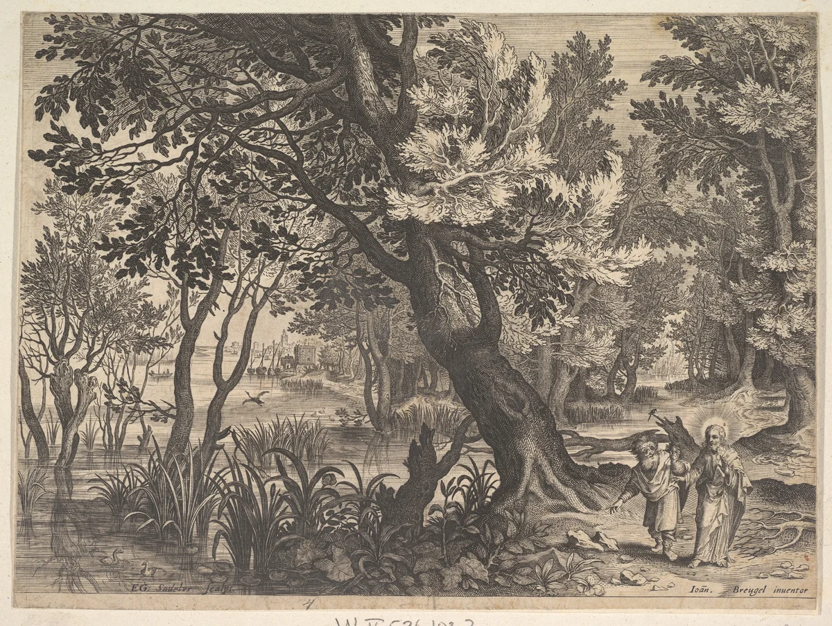 Landscape with Christ Tempted by the Devil by Aegidius Sadeler II, print, 1565-1629