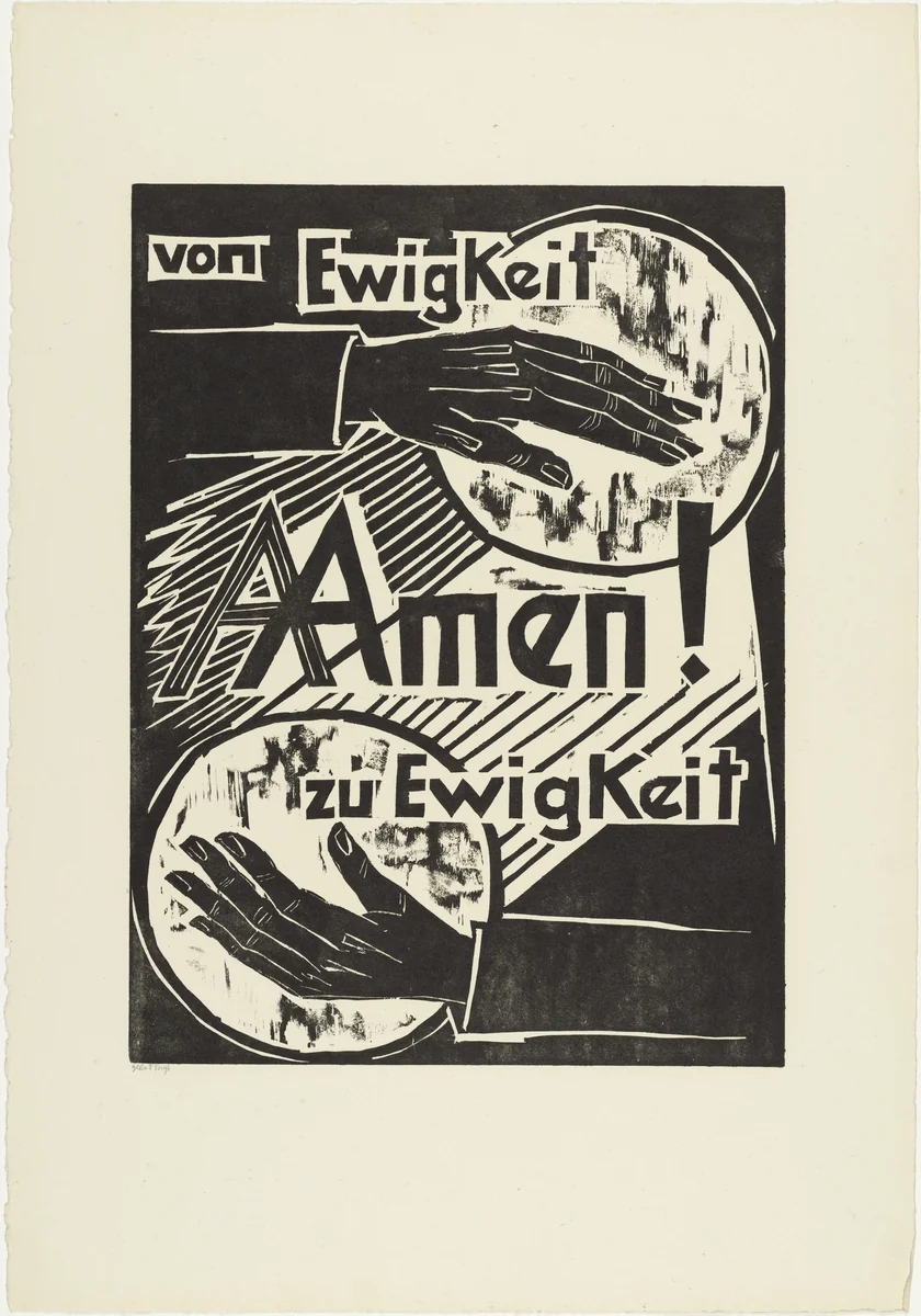 For ever / and ever / Amen (Von Ewigkeit / zu Ewigkeit / Amen) from The Lord's Prayer (Das Vater Unser) by Max Pechstein, print, 1921