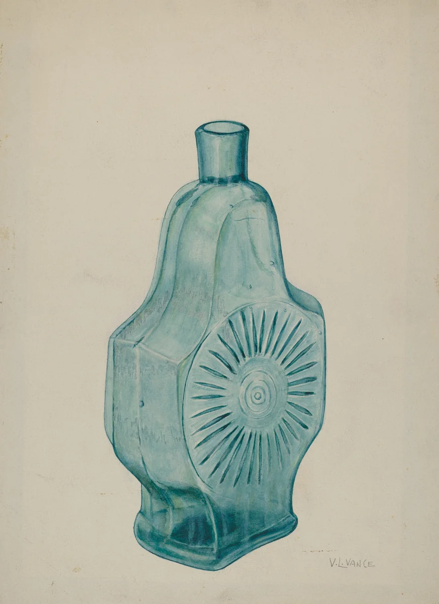 Blue-Green Flask by V.L. Vance, index of american design, 1941