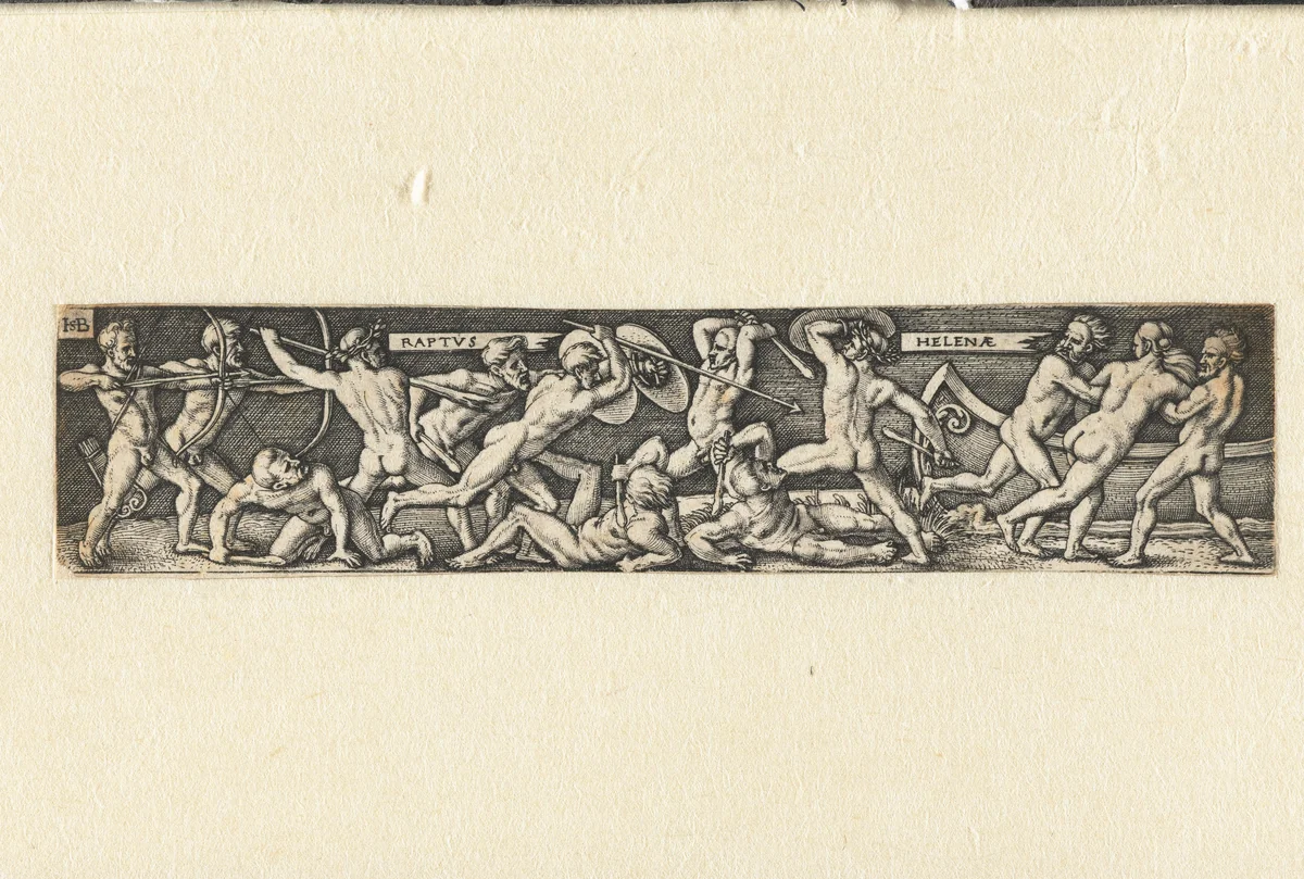 Roof van Helena en vechtende Grieken en Trojanen by Unknown, print, 1510-1550