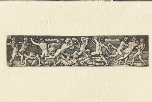 Roof van Helena en vechtende Grieken en Trojanen by Unknown, print, 1510-1550