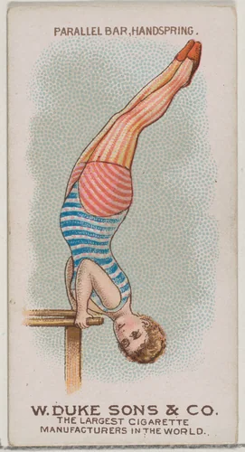 Parallel Bar, Handspring, from the Gymnastic Exercises series (N77) for Duke brand cigarettes by W. Duke, Sons & Co., print, 1887