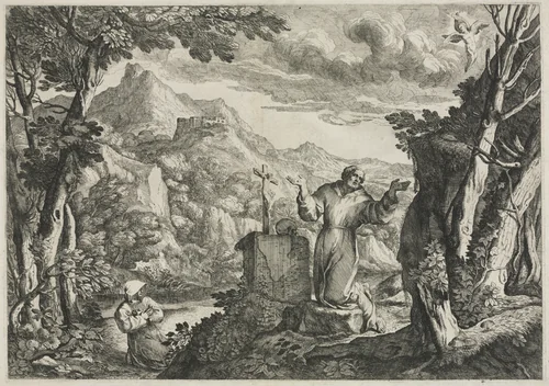 St. Francis of Assisi Receiving the Stigmata by Giovanni Francesco Grimaldi, print, 1640-1660