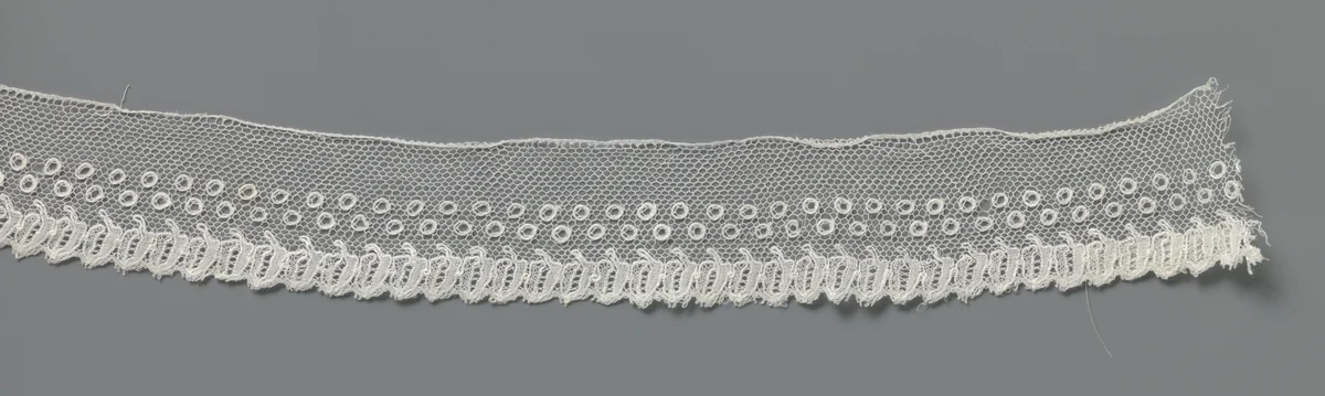 Strook kloskant met twee rijen open moesjes en een rij blaadjes by anonymous, other, 1850-1899