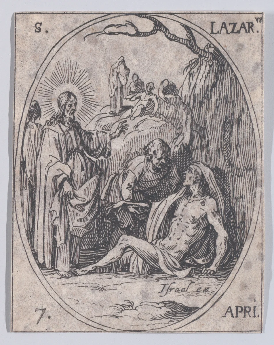 S. Lazare (St. Lazarus), April 7th, from "Les Images De Tous Les Saincts et Saintes de L'Année" (Images of All of the Saints and Religious Events of the Year) by Jacques Callot, print, 1636