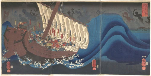Ghosts of the Taira at Daimotsu Bay by Utagawa Kuniyoshi (歌川國芳), print, 1843-1847