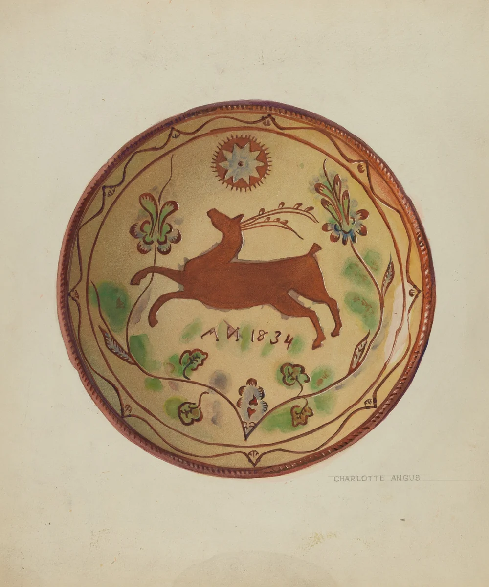 Pa. German Pie Plate by Charlotte Angus, index of american design, 1936