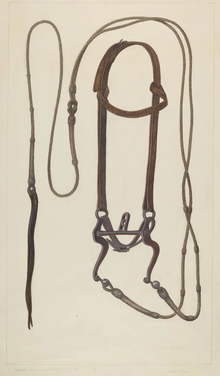 Bridle with Braided Rawhide Reins by Clyde L. Cheney, index of american design, 1937