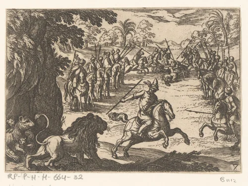 Jacht op leeuwen by Antonio Tempesta, print, 1598