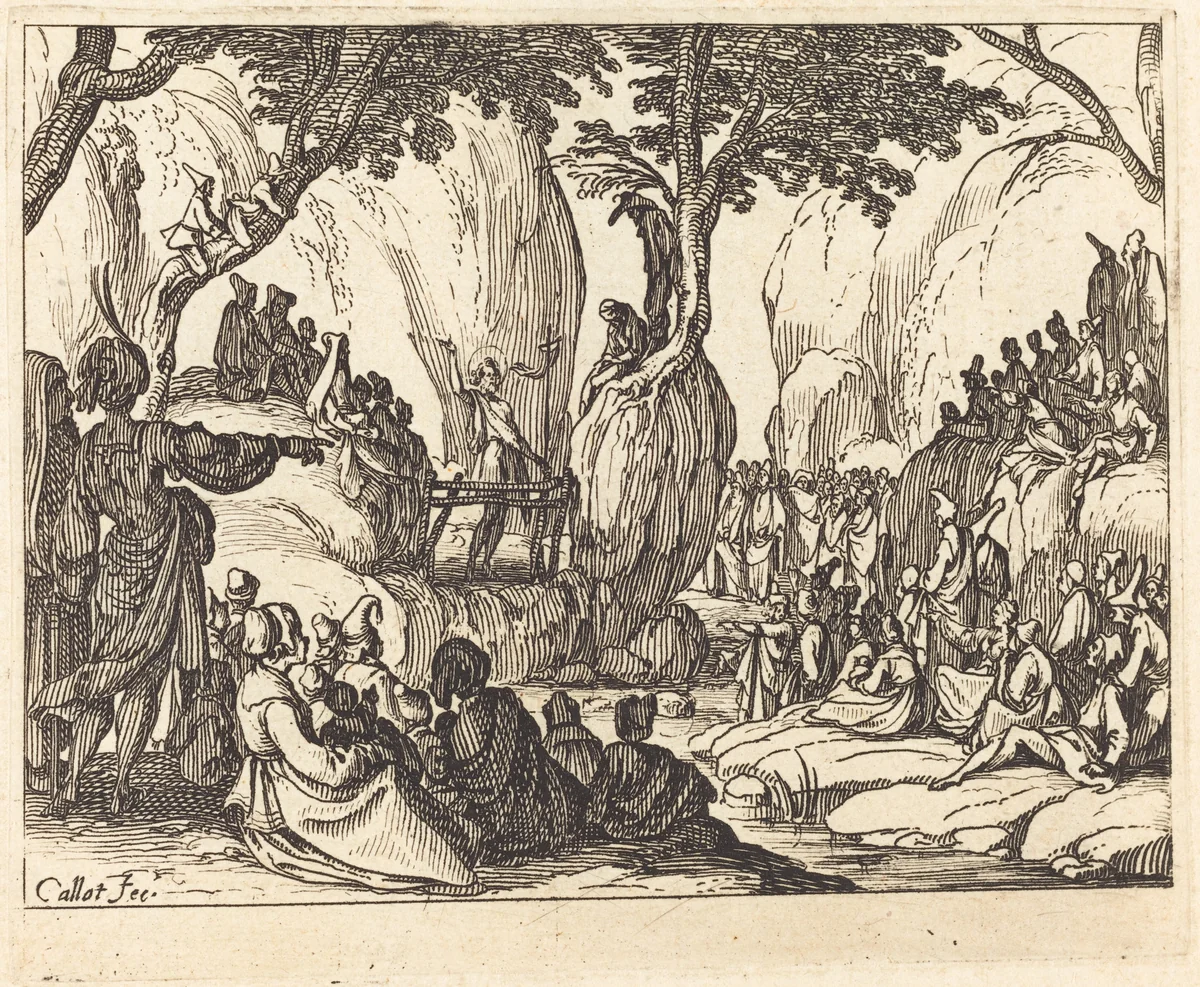Saint John Preaching in the Desert by Jacques Callot, print, 1634-1635