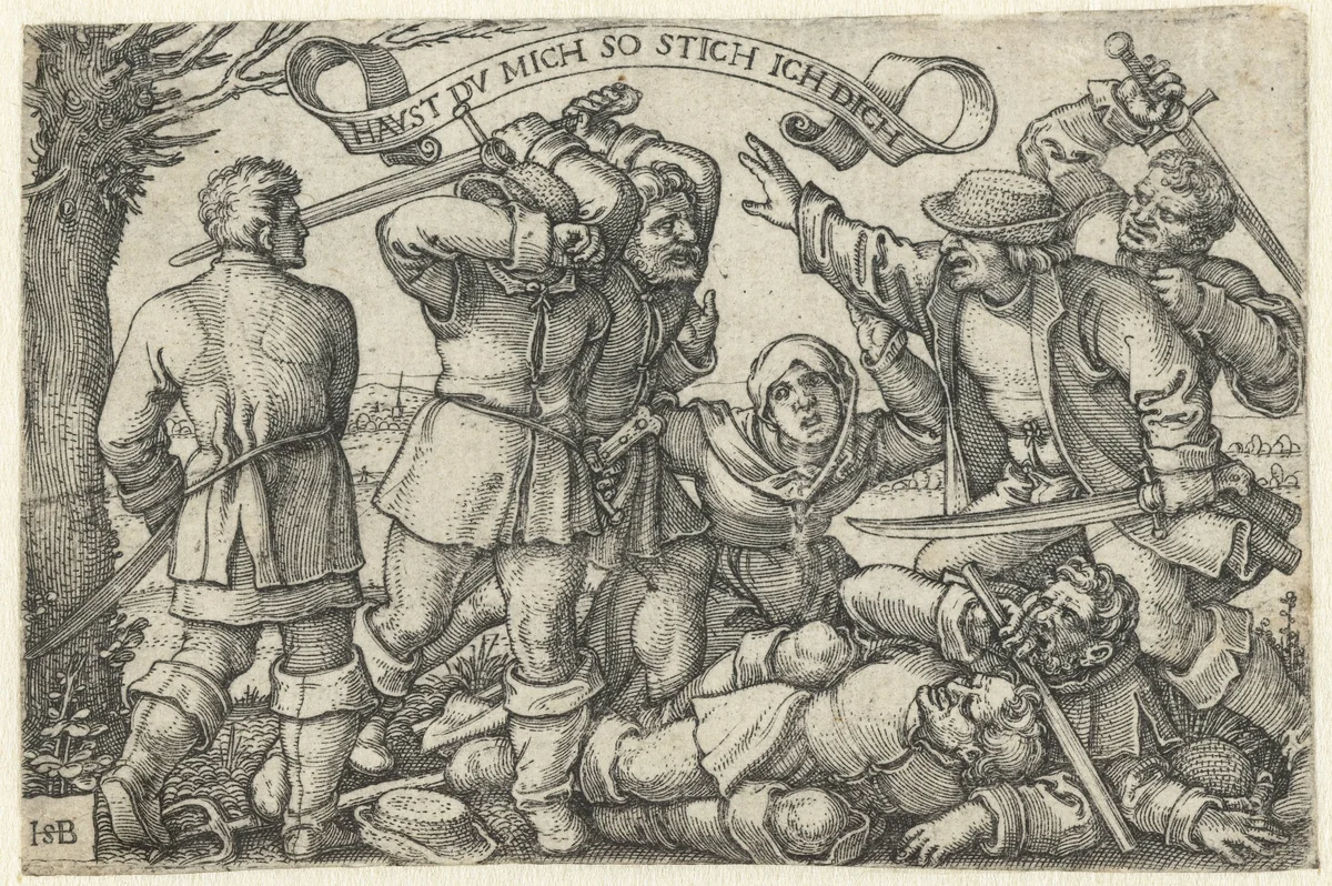 Vechtende boeren met zwaarden by Unknown, print, 1510-1550
