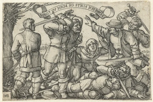Vechtende boeren met zwaarden by Unknown, print, 1510-1550