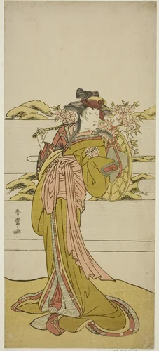 The Actor Segawa Kikunojo III as Onatsu in the Play Kabuki no Hana Bandai Soga, Performed at the Ichimura Theater in the Third Month, 1781 by Katsukawa Shunjo, print, 1776-1786