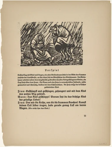 Couple Quarreling in the Rain (Haderndes Paar im Regen) (headpiece, page 11) from Der Findling (The Foundling) by Ernst Barlach, illustrated book, 1922