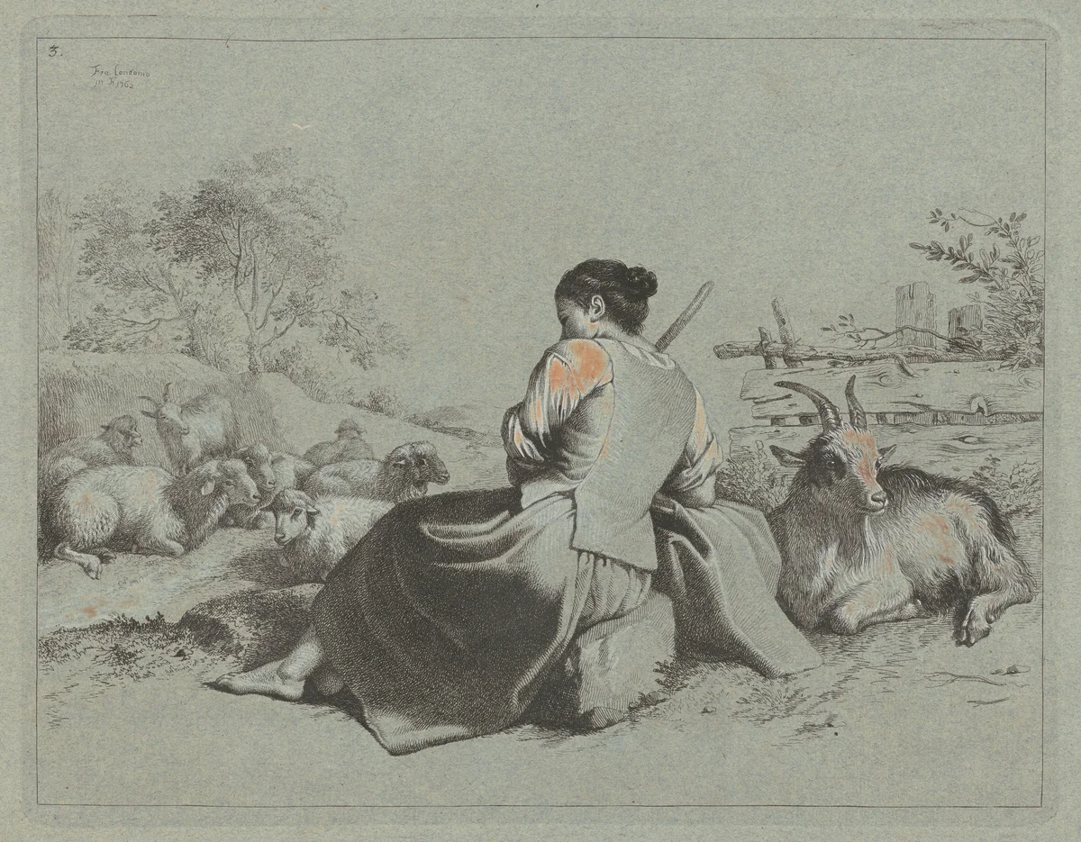 Seated Shepherdess by Francesco Londonio, print, 1762