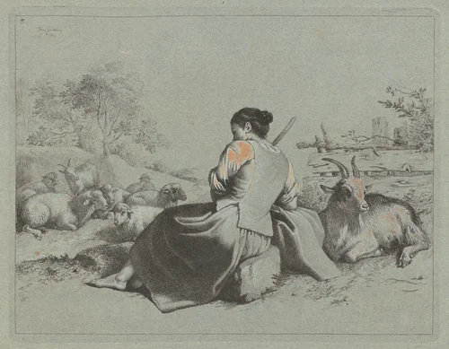 Seated Shepherdess by Francesco Londonio, print, 1762