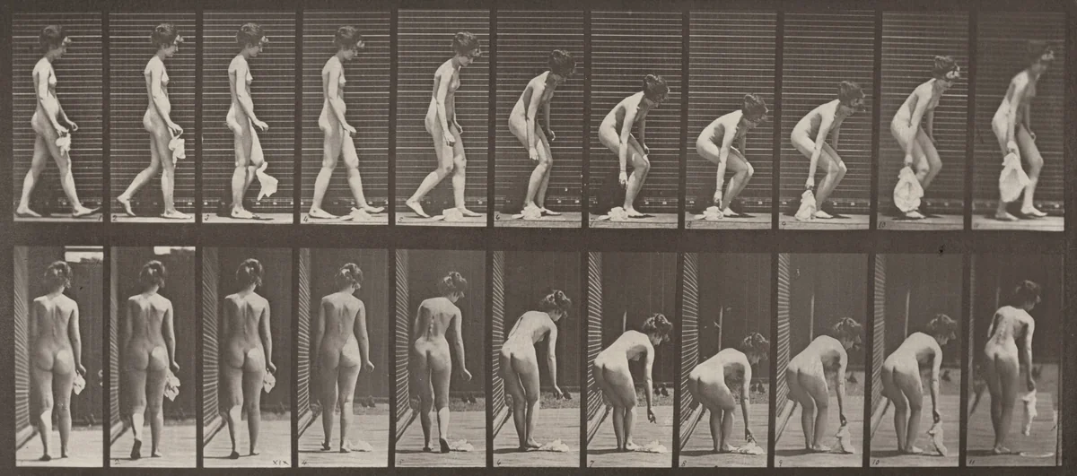 Plate Number 202. Dropping and lifting a handkerchief by Eadweard Muybridge, photograph, 1887