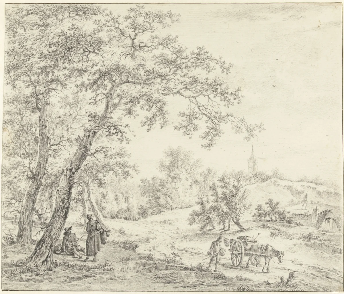 Noord-Hollands landschap (Egmond richting Castricum?) by Pieter Pietersz. Barbiers, drawing, 1759-1842