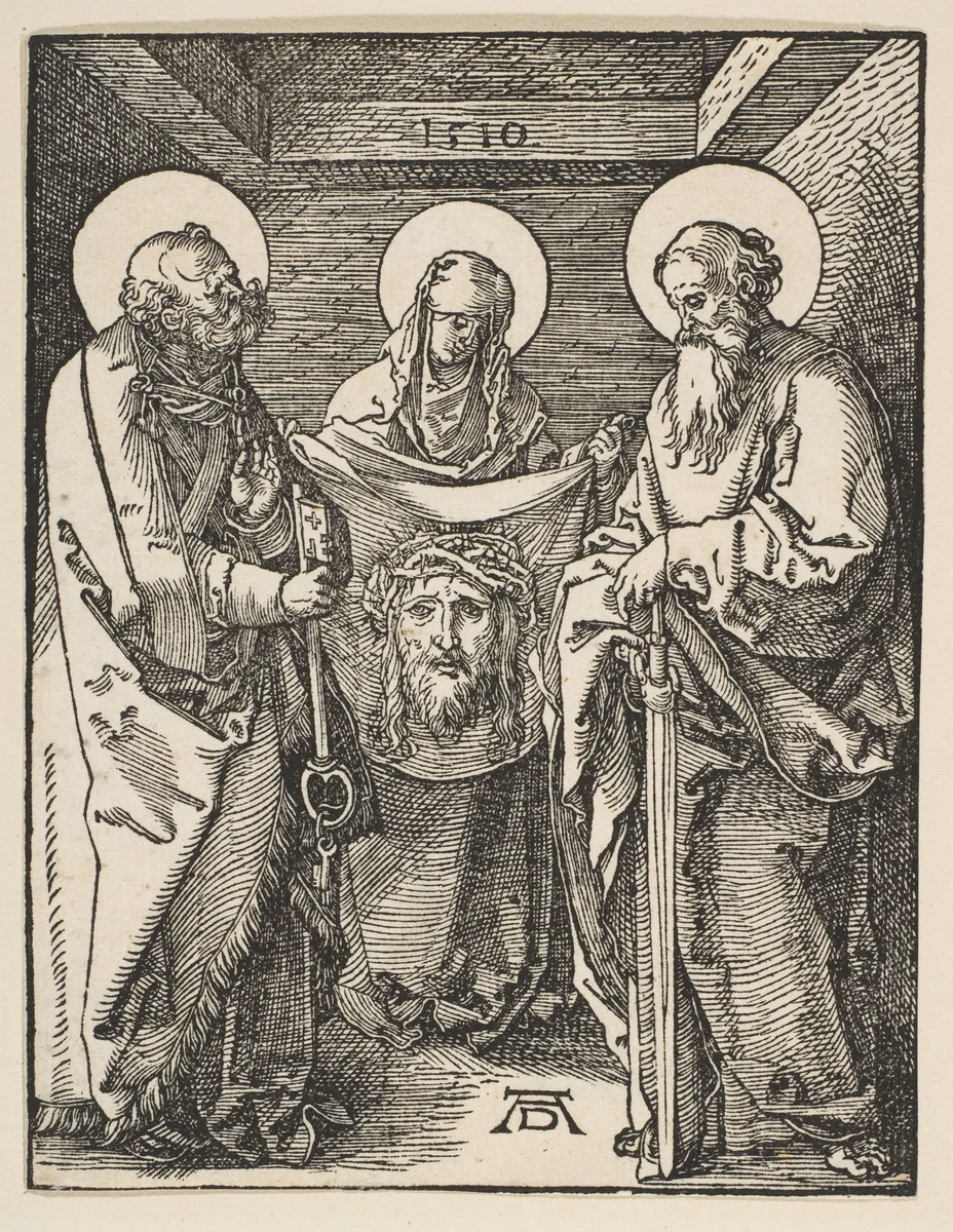 Saint Veronica between Saints Peter and Paul, from "The Small Passion" by Albrecht Dürer, print, 1510
