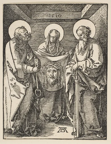 Saint Veronica between Saints Peter and Paul, from "The Small Passion" by Albrecht Dürer, print, 1510