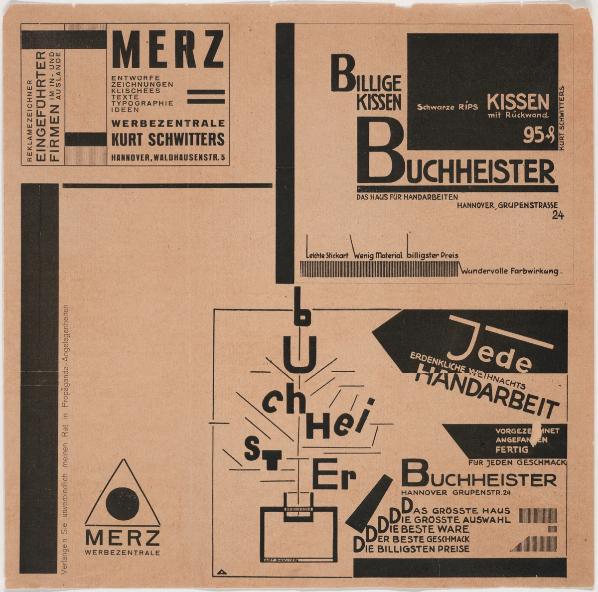 Advertisement for Merz Werbezentrale by Kurt Schwitters, design, 1926