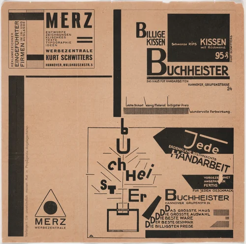 Advertisement for Merz Werbezentrale by Kurt Schwitters, design, 1926