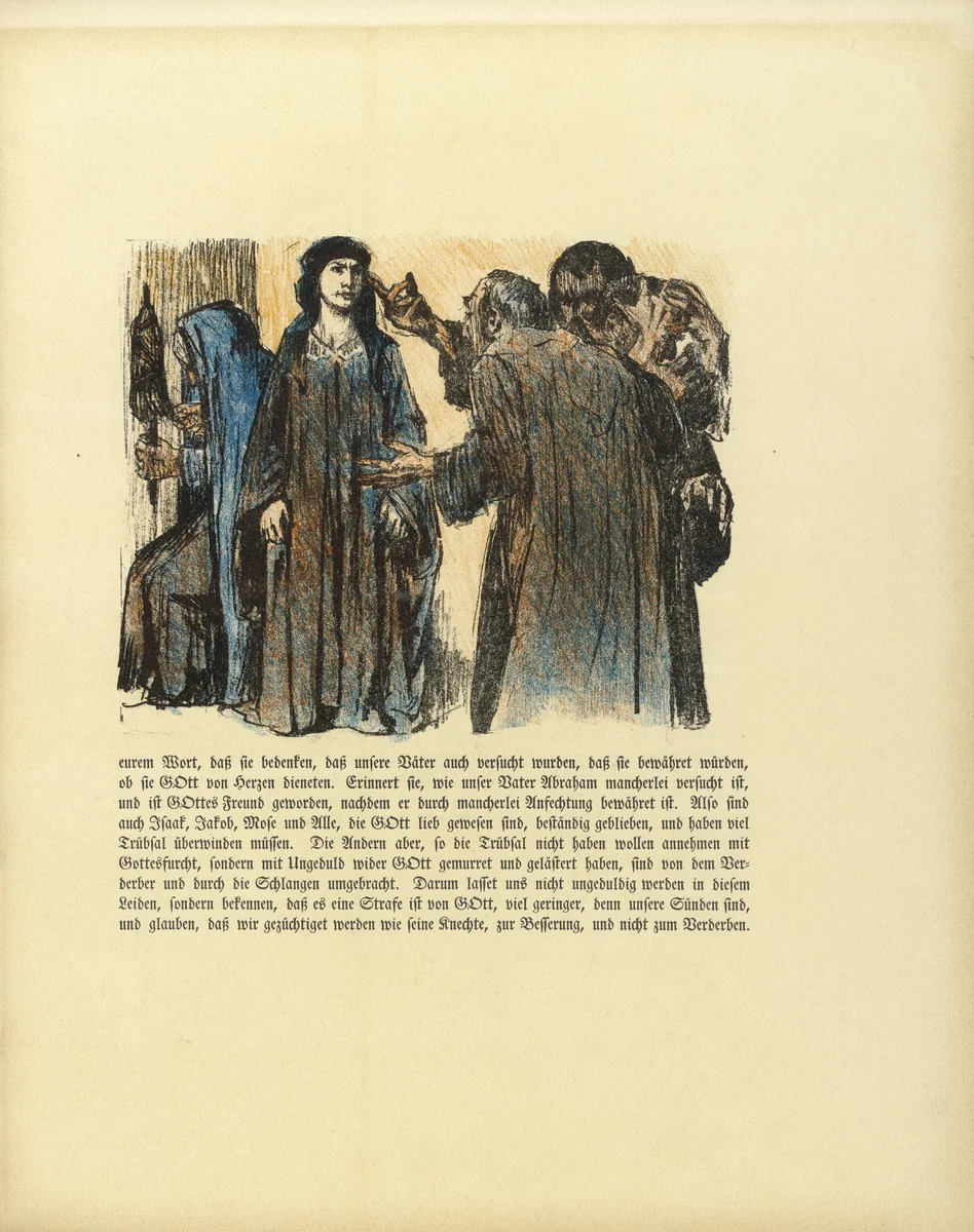 Chambri and Charmi Visiting Judith (Chambri und Charmi bei Judith) (in-text plate, folio 17) from Das Buch Judith (The Book of Judith) by Lovis Corinth, illustrated book, 1910