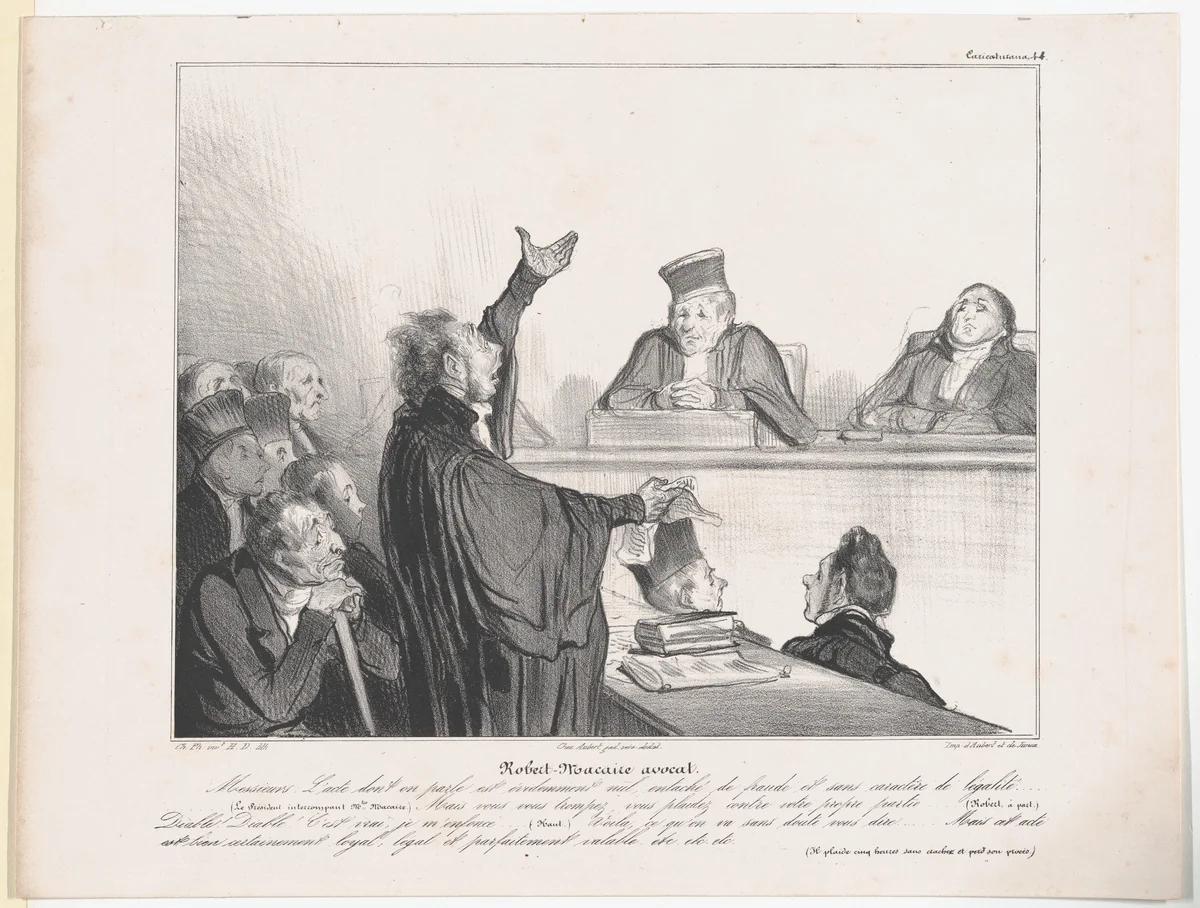 Plate 44: Robert Macaire, Barrister, from 'Caricaturana,' published in Les Robert Macaires by Honoré Daumier, print, 1838