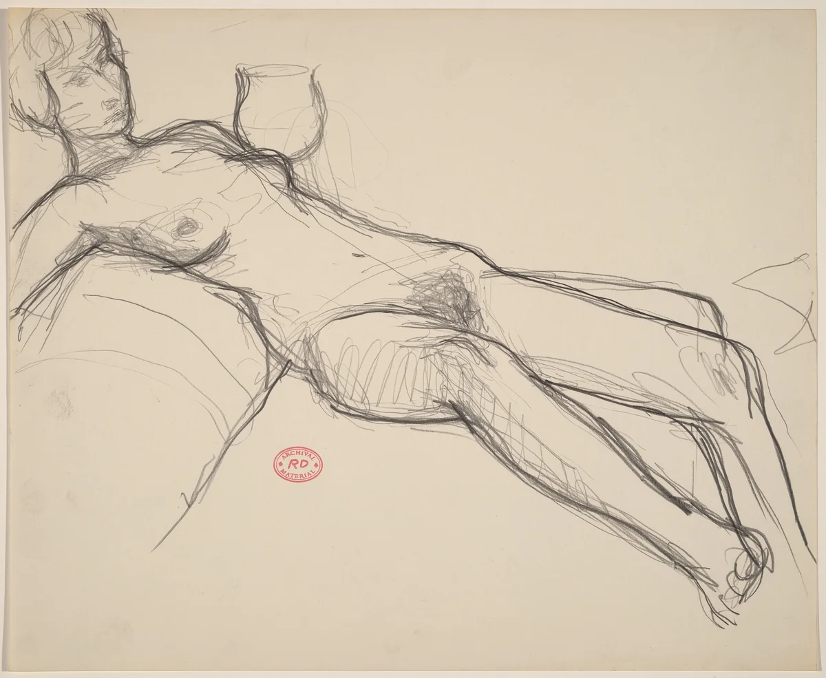 Untitled [female nude reclining on sofa] by Richard Diebenkorn, drawing, 1955-1967