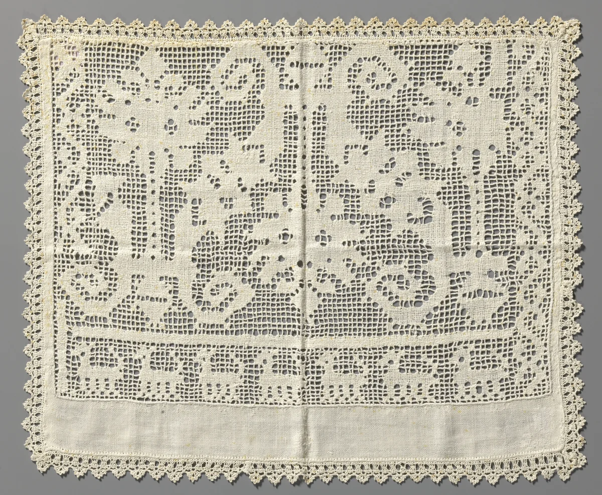 Strook voor een dwaal met kantborduurwerk met viervoeters langs de rand by anonymous, other, 1550-1599