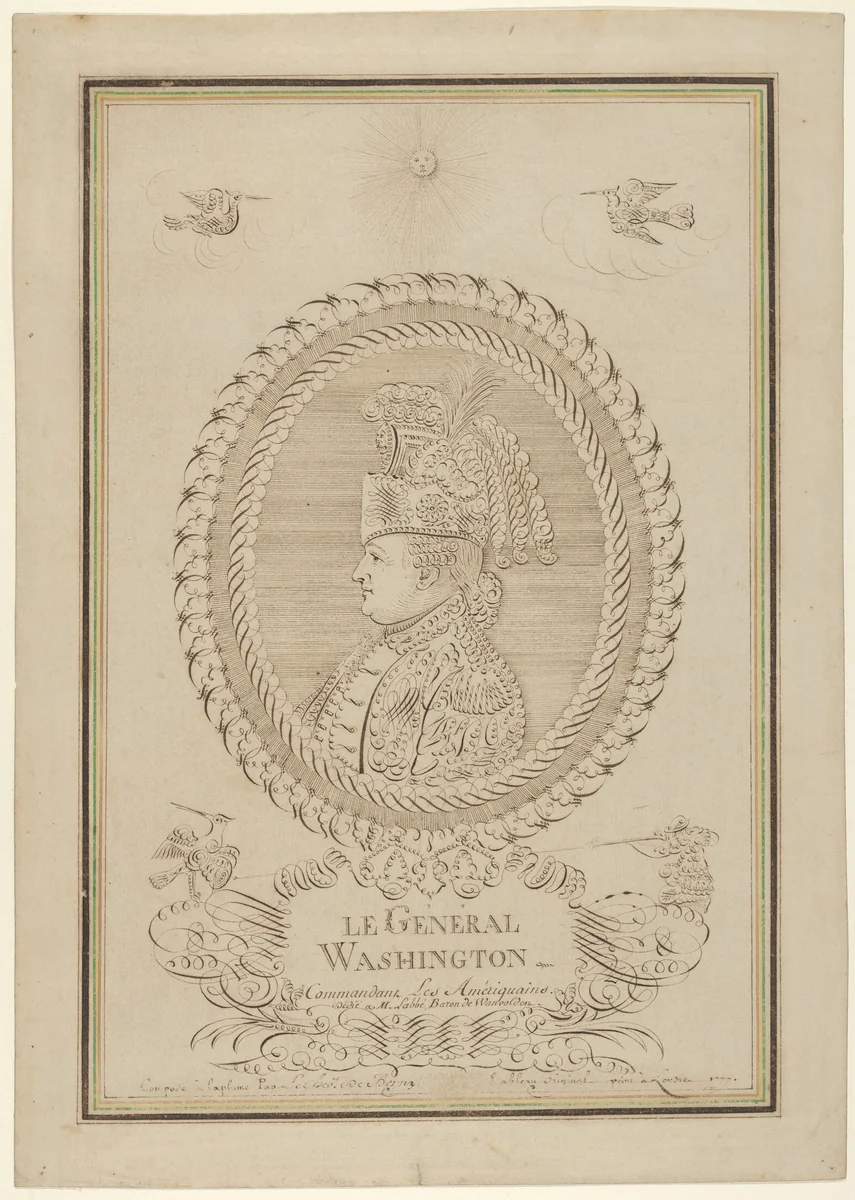 Calligraphic Profile Portrait of George Washington by Pierre Jean Paul Berny de Nogen, drawing, 1772-1782
