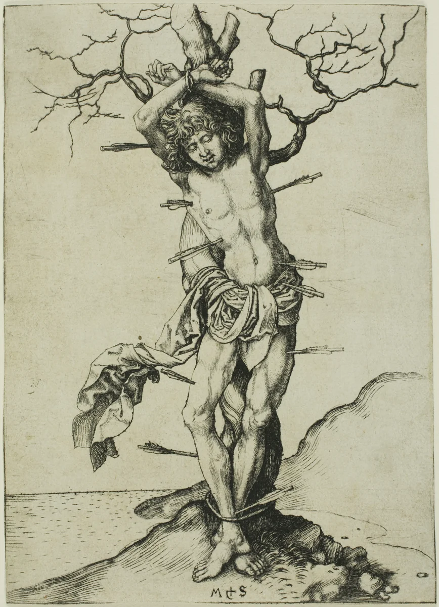 St. Sebastian by Martin Schongauer, print, 1469-1474