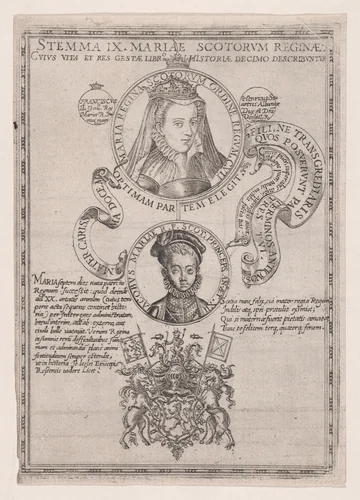 Mary, Queen of Scots with her son, James I, King of England, Scotland and Ireland by John Leslie, print, 1573-1583