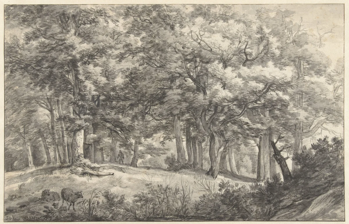 Bosgezicht by Anthonie Waterloo, drawing, 1619-1690