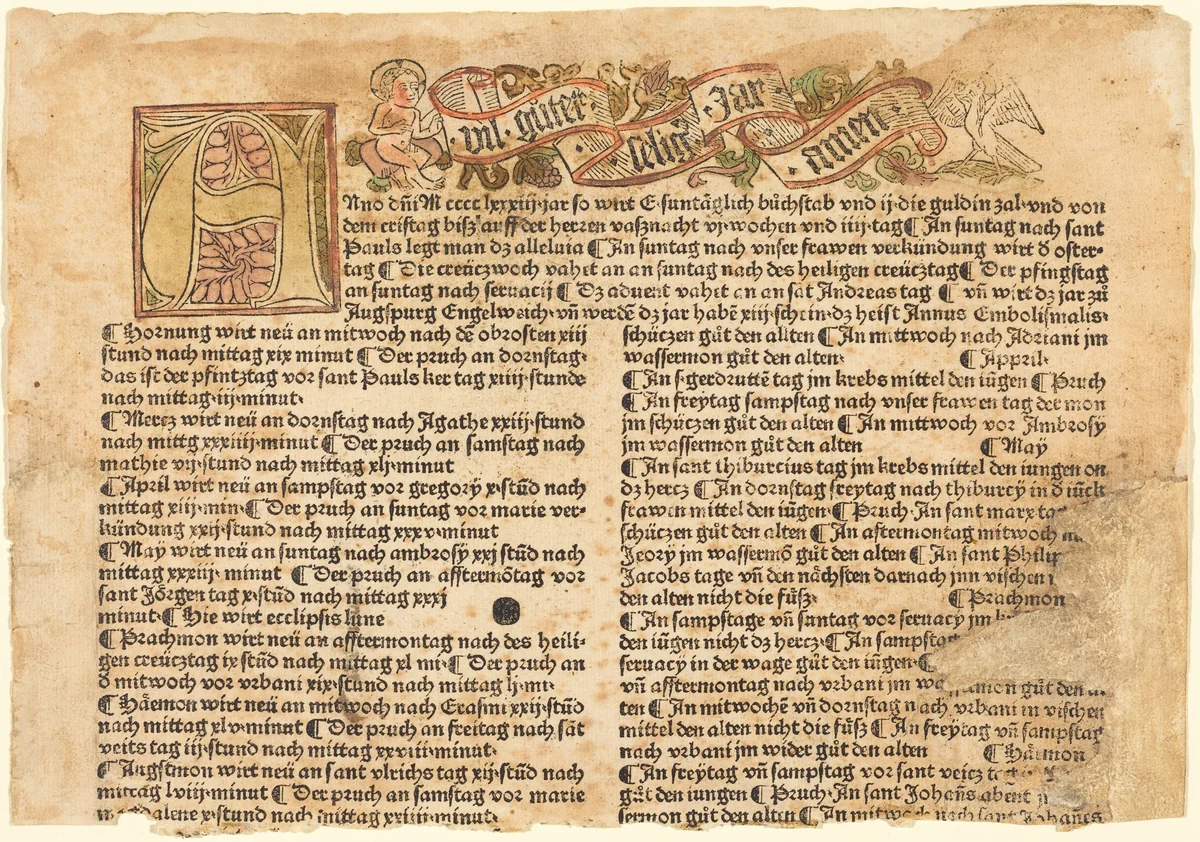 Initial A and a New Year's Wish by German 15th Century, print, 1483