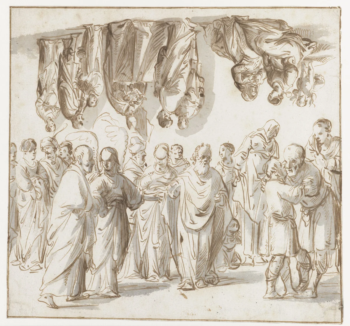 Studieblad met diverse figuren by Pieter Jansz, drawing, 1630-1672
