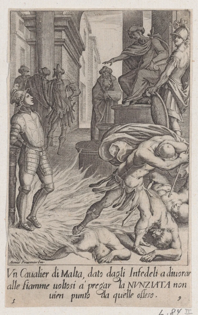 The Cavalier of Malta, from Scelta d'Alcuni Miracoli e Grazie della Santissima Nunziata di Firenze (Selection of Some Miracles and Graces that Occurred in the Church of the Annunziata in Florence) by Jacques Callot, print, 1611-1619