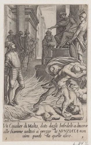 The Cavalier of Malta, from Scelta d'Alcuni Miracoli e Grazie della Santissima Nunziata di Firenze (Selection of Some Miracles and Graces that Occurred in the Church of the Annunziata in Florence) by Jacques Callot, print, 1611-1619