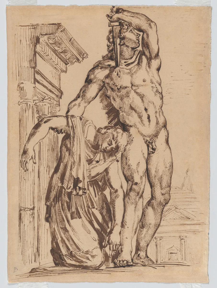 A Gaul Killing Himself and His Wife, after Perrier by Eugène Delacroix, drawing, 1817-1827