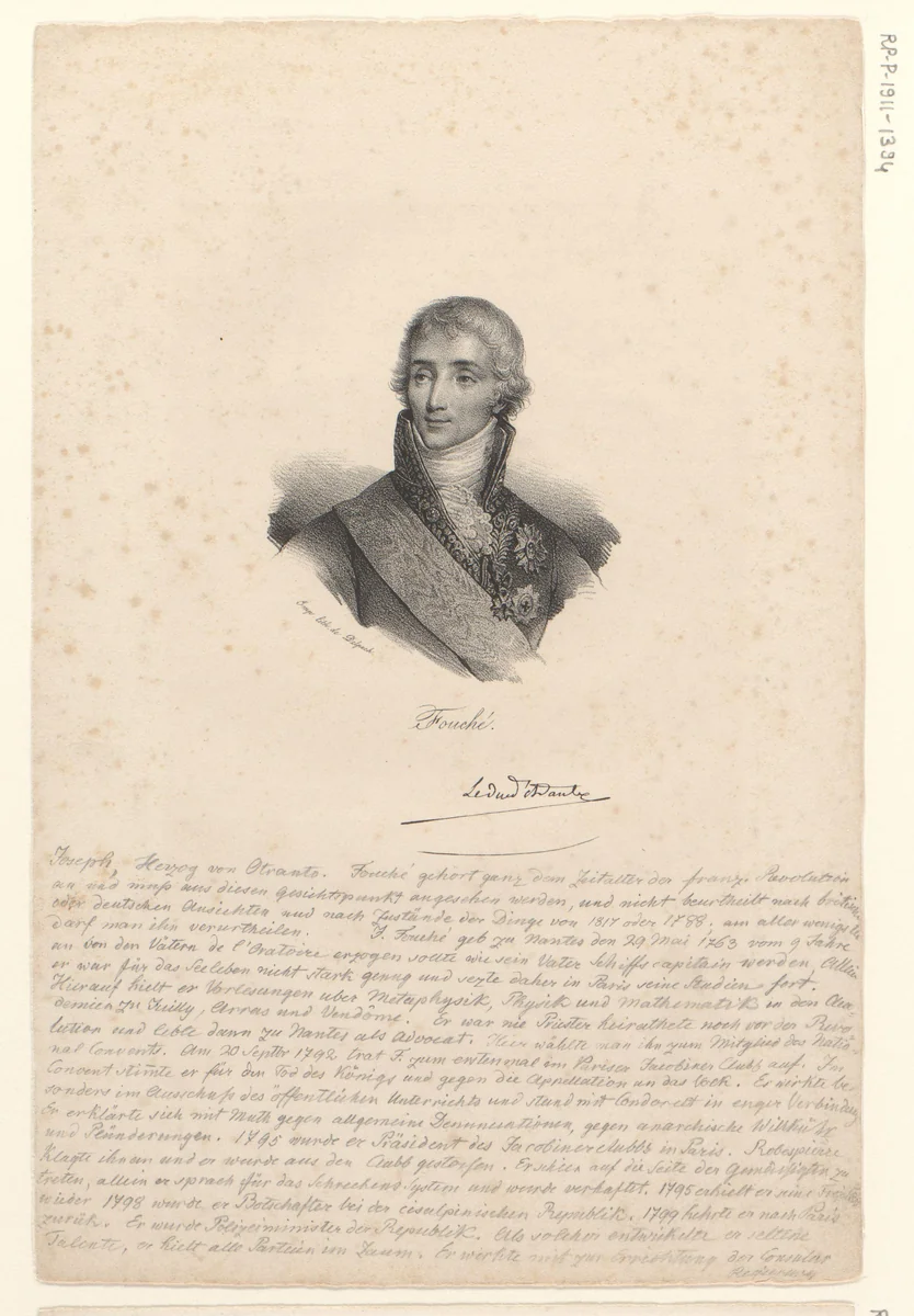 Portret van Joseph Fouché by anonymous, print, 1818-1842