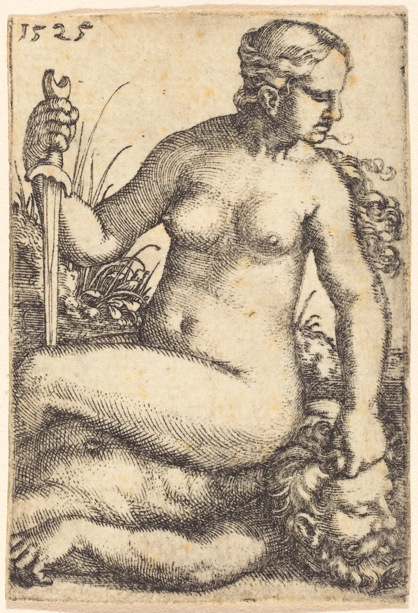 Judith Seated on the Body of Holofernes by Barthel Beham, print, 1525