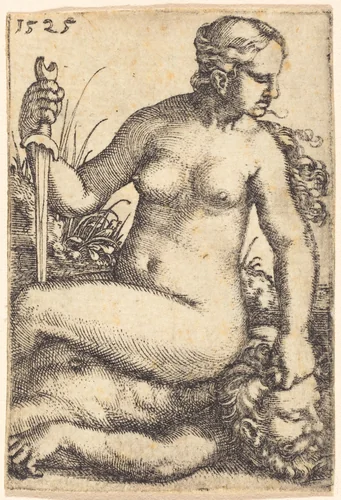 Judith Seated on the Body of Holofernes by Barthel Beham, print, 1525