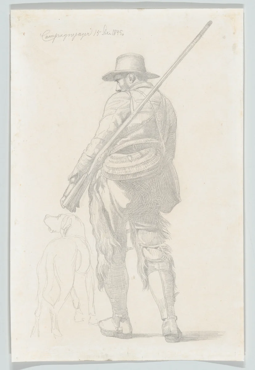 Roman Hunter with his Dog, seen from the Back by Johan Thomas Lundbye, drawing, 1845