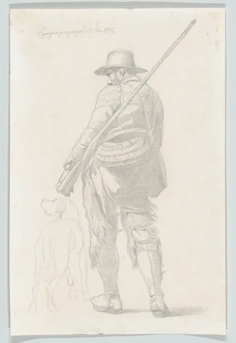 Roman Hunter with his Dog, seen from the Back by Johan Thomas Lundbye, drawing, 1845
