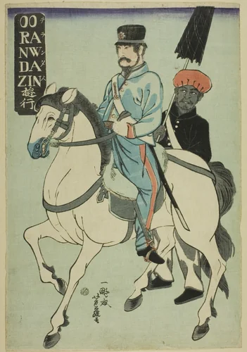 Dutchman Strolling (Orandajin yuko) by Utagawa Yoshifuji, print, 1861