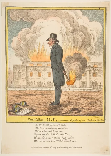 Counsellor O.P.–Defender of our Theatric Liberties by James Gillray, print, 1809