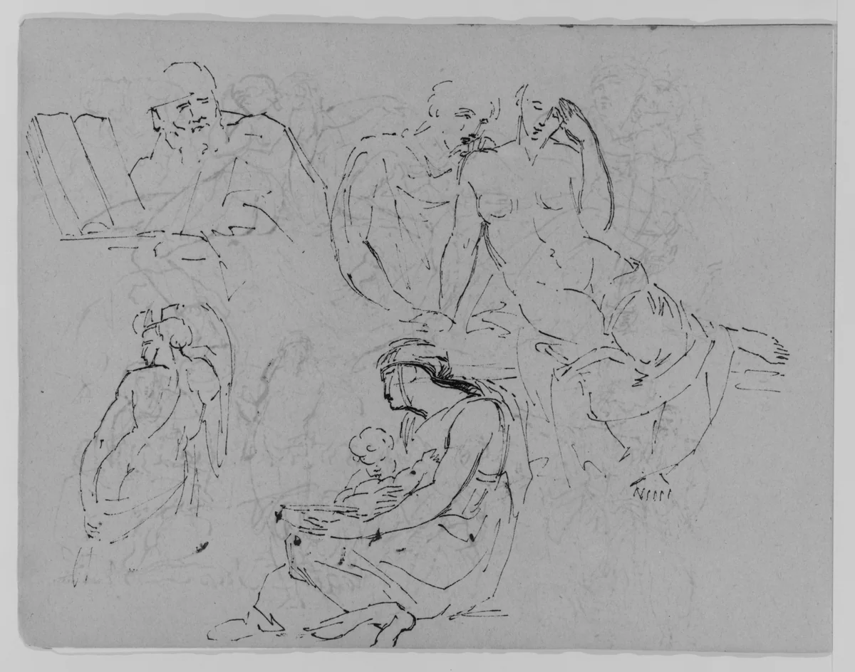 Four Figure Studies (from Sketchbook) by Thomas Sully, artwork, 1810-1820
