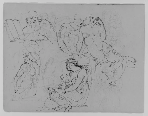 Four Figure Studies (from Sketchbook) by Thomas Sully, artwork, 1810-1820