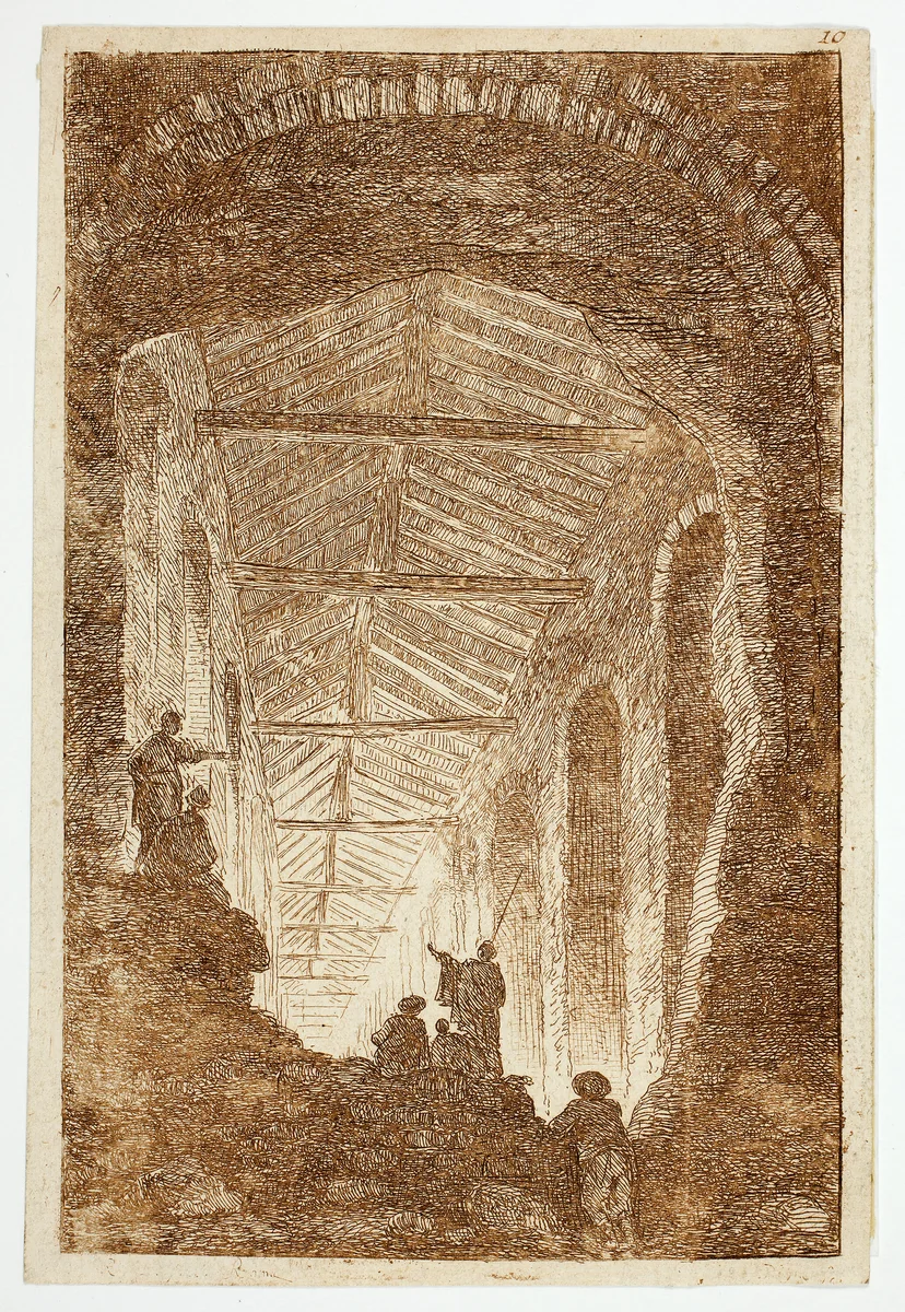 The Antique Gallery, plate ten from Les Soirées de Rome by Hubert Robert, print, 1753-1808
